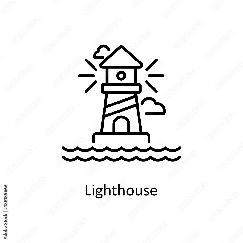 Poster lighthouse vector outline icon for web isolated on white background eps 10 file