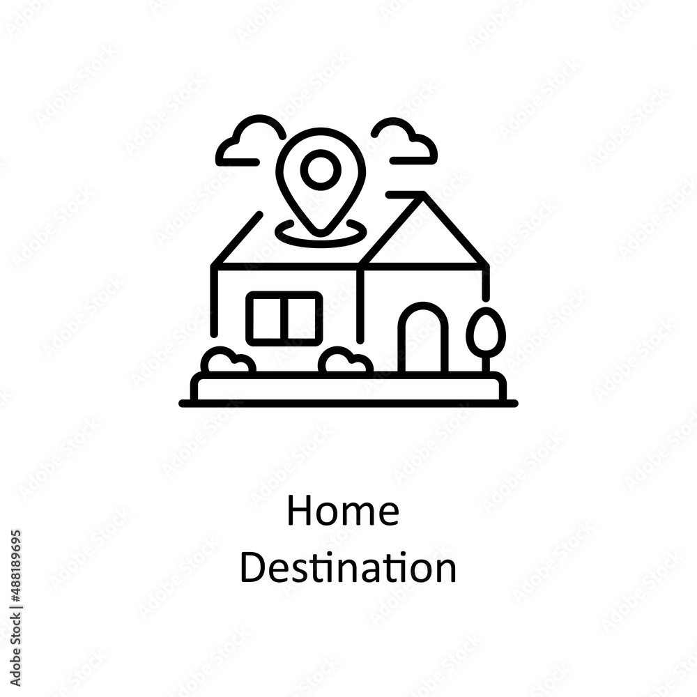 Poster home destination vector outline icon for web isolated on white background eps 10 file