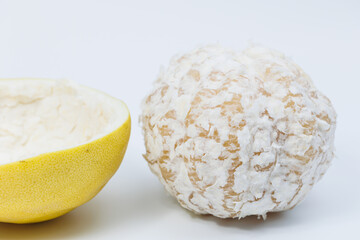 Pomelo fruit isolated on white background, tropical exotic citrus fruit