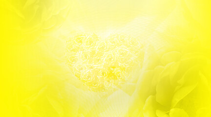 yellow roses heart on blur yellow roses background, nature, banner, template, object, copy space