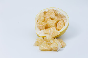 Pomelo fruit isolated on white background, tropical exotic citrus fruit