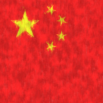China oil painting. Chinese emblem drawing canvas. A painted picture of a country's flag.