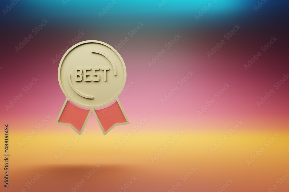 Fototapete beautiful golden best badge symbol on multicolor bright background. 3d rendering illustration. backg
