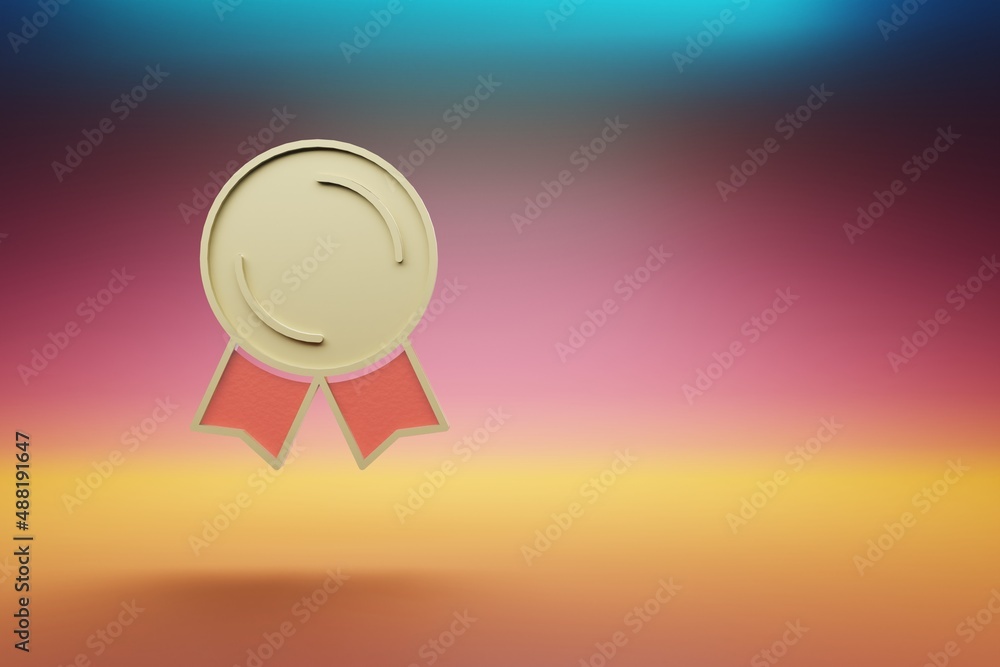 Aufkleber Beautiful golden Badge symbol on multicolor bright background. 3d rendering illustration. Background pattern for design.