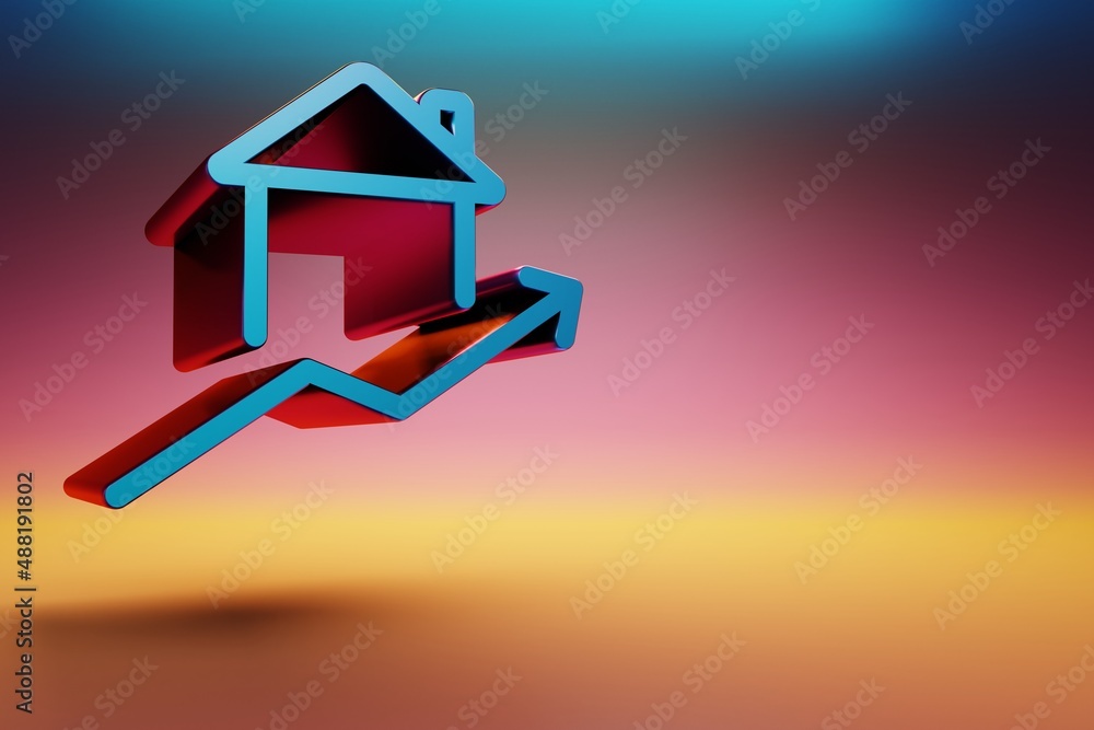 Poster beautiful blue-red real estate arrow up symbol icons on multicolor bright background. 3d rendering i