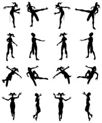 360 rotation of the silhouette of the female devil pose karate and pounce