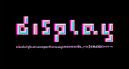 Display digital font, pixel geometric alphabet, letters and number