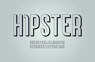 Simple font, alphabet condensed, letters and numbers made lines style