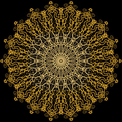 Design illustration mandala gold luxury on black background