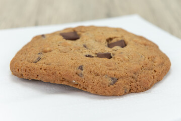 Overhead view of freshly from the oven baked chocolate chip chunk cookie to satisfy that sweet tooth of hunger