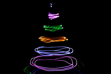 Multicolored circular lights on a black background