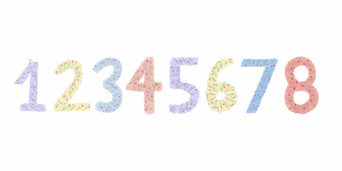 Set of watercolor numbers on a white background. Vector illustration.
