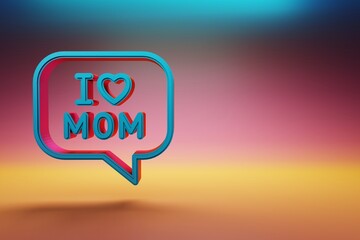 Beautiful message with words I LOVE MOM and heart icons on multicolor bright background. 3d rendering illustration. Background pattern for design. Mothers Day. © Oleksandr