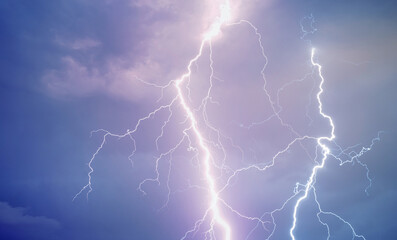 Thunder and lightning during summer storm at night.