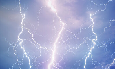 Thunder and lightning during summer storm at night.