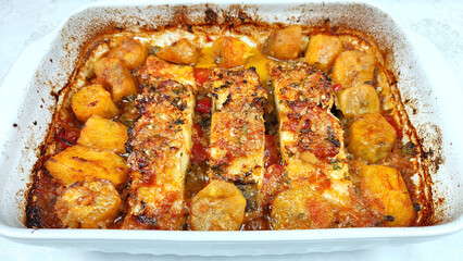 Bacalhau assado no forno com batata doce
