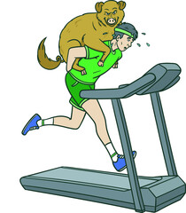 man running with pig on his back. sports, treadmill.