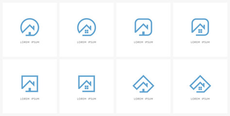 Home outline icon set. House with window, door and chimney - realty and real estate symbols.