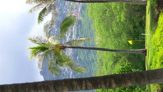 Vertical video of golf field in tropics in 4k slow motion 60fps