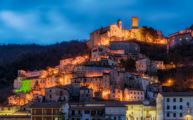 Fototapeta na wymiar Panoramic view of Cantalice on a winter evening, beautiful village in the Province of Rieti, Lazio, Italy.