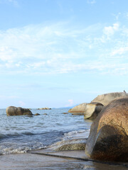 scene at rocky beach during high tide