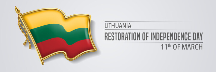 Lithuania happy restoration of independence day greeting card, banner with template text vector illustration