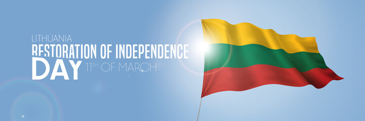 Lithuania happy restoration of independence day greeting card, banner with template text vector illustration