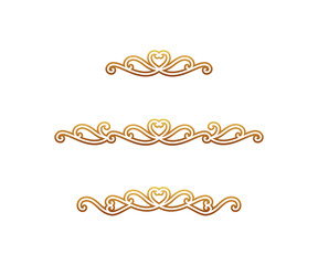 ゴールドのハートモチーフのティアラ風飾り枠のベクター素材セット