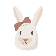 Obraz premium Vector cute white rabbit head with bow.