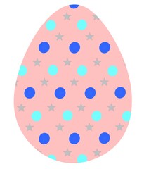 vector illustration of pink Easter egg with light blue and navy blue dots and gray stars