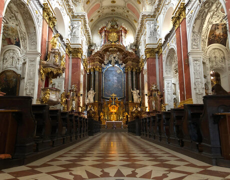 The interior of an ancient baroque church