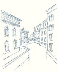 Street canal in Venice. Vector drawing