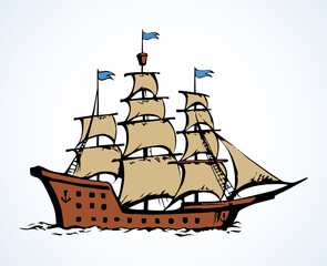 Sailing vessel. Vector drawing ship