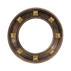 Wooden round frame for paintings, mirrors or photo isolated on white background. Design element with clipping path