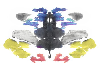 Photo colored Rorschach inkblot test isolated on white 