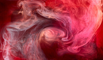 Black and red ink background, colorful fog, abstract swirling ocean, acrylic paint pigment...