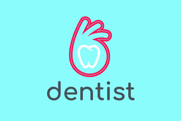 Dentist Logo Template with Okay Hand sign and tooth icon in the center
