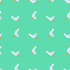 Seagulls standing seamless pattern. Background of sea birds.