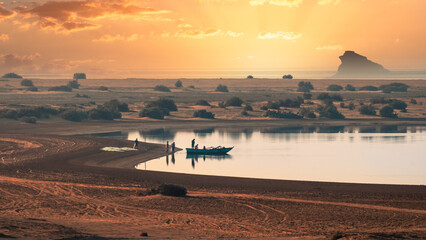 sunset on the beach on Lake Qarun, Fayoum, Egypt