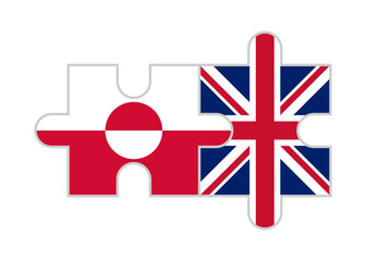 puzzle pieces of greenland and uk flags. vector illustration isolated on white background