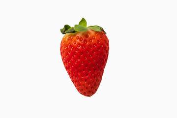 Red strawberry with a green stem is isolated on a white background.