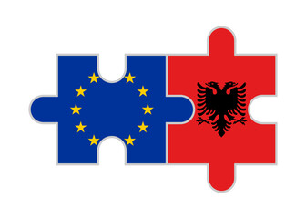 puzzle pieces of european union and albania flags. vector illustration isolated on white background
