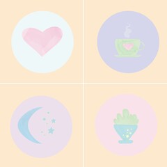 Watercolor icons illustration with pastel colors