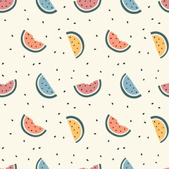 Vector watermelon fruit seamless pattern. Vintage style. Tropical fruit summer background.