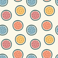 Vector watermelon fruit seamless pattern. Vintage style. Tropical fruit summer background.