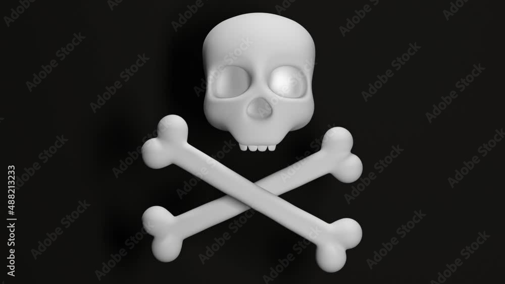 Poster white skull and bones on a black background. abstract loop animation