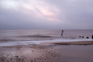 Sunrise over the sea at Gorleston-on-sea in Norfolk, UK. January 2022