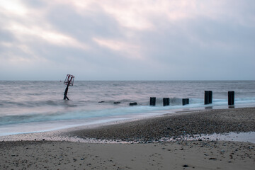 Sunrise over the sea at Gorleston-on-sea in Norfolk, UK. January 2022