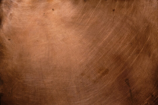 Scratched copper surface. Traces of sandpaper. Copy space. 