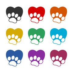 Fototapeta na wymiar Love paw icon or logo, color set